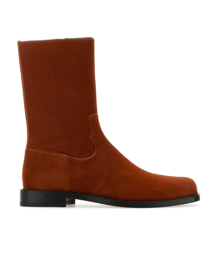 Dries Van Noten Calfhair Square Toe Ankle Boots In Brown