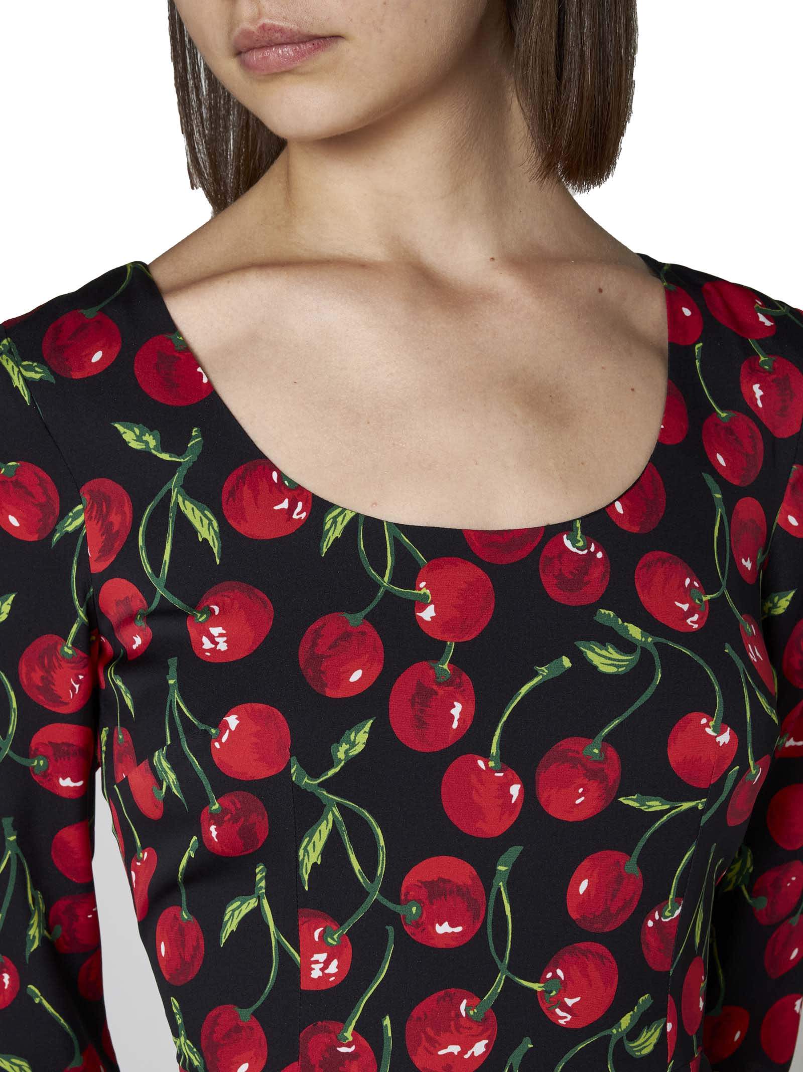 Shop Dolce & Gabbana Cherry-print Midi Dress In Black