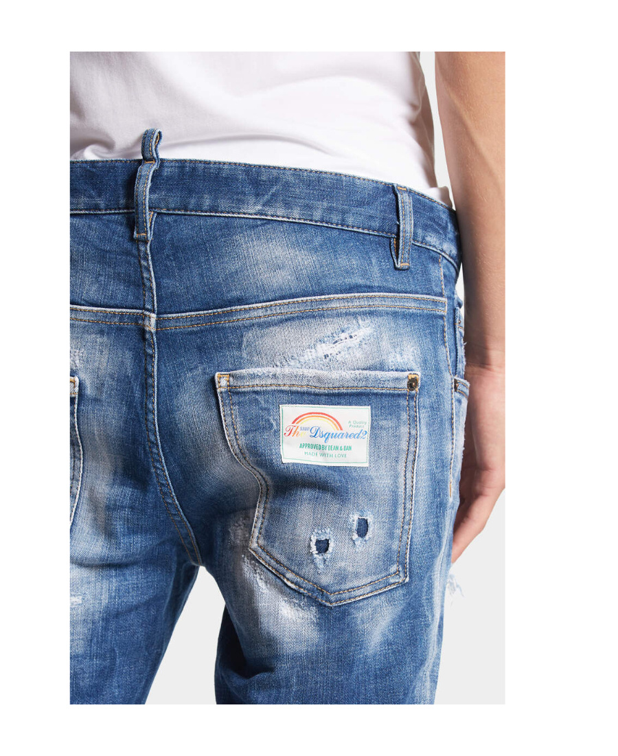 Dsquared2 Blue Slim Jeans With Rips And Bleach Effect In Cotton Blend Denim Man In Blue
