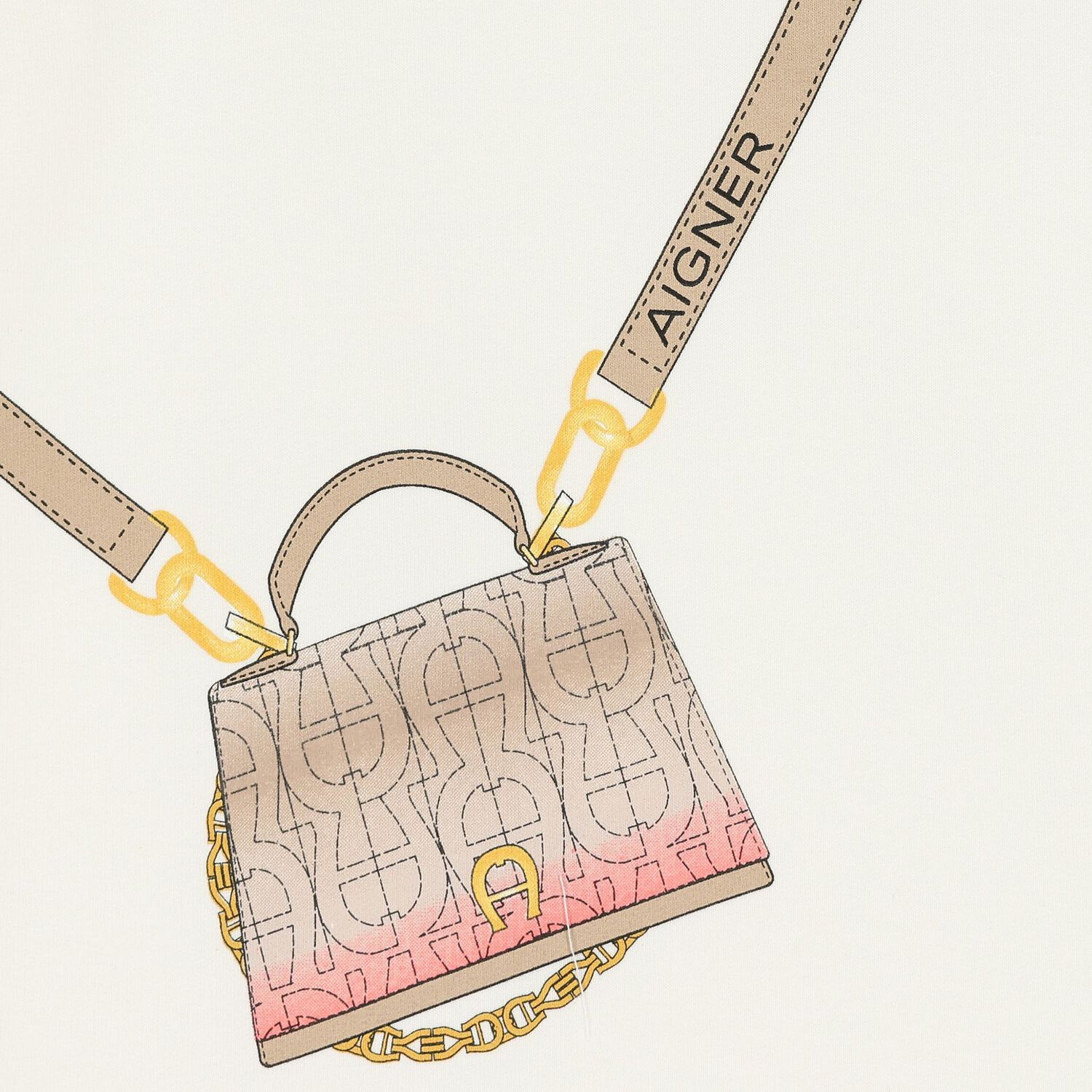 Aigner Bag-print Ruffle-sleeve Dress In Nude