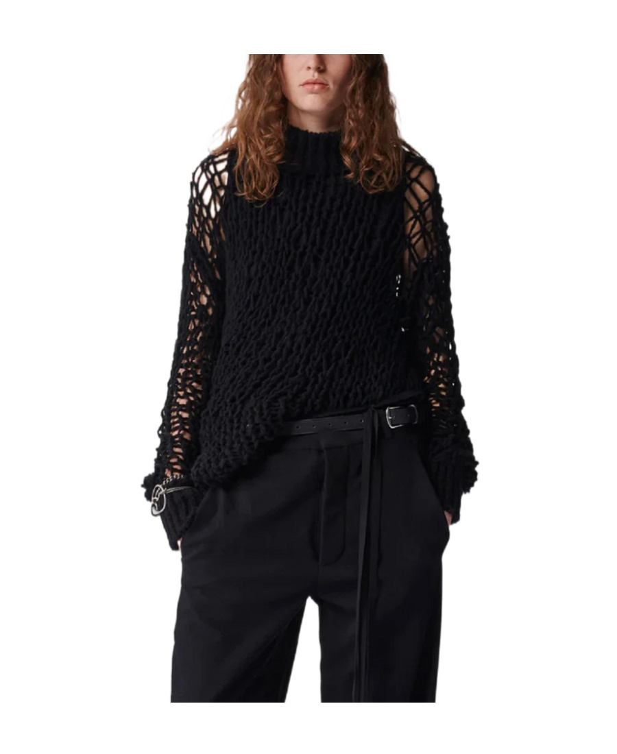Ann Demeulemeester Open-knit High-neck Sweater In Black