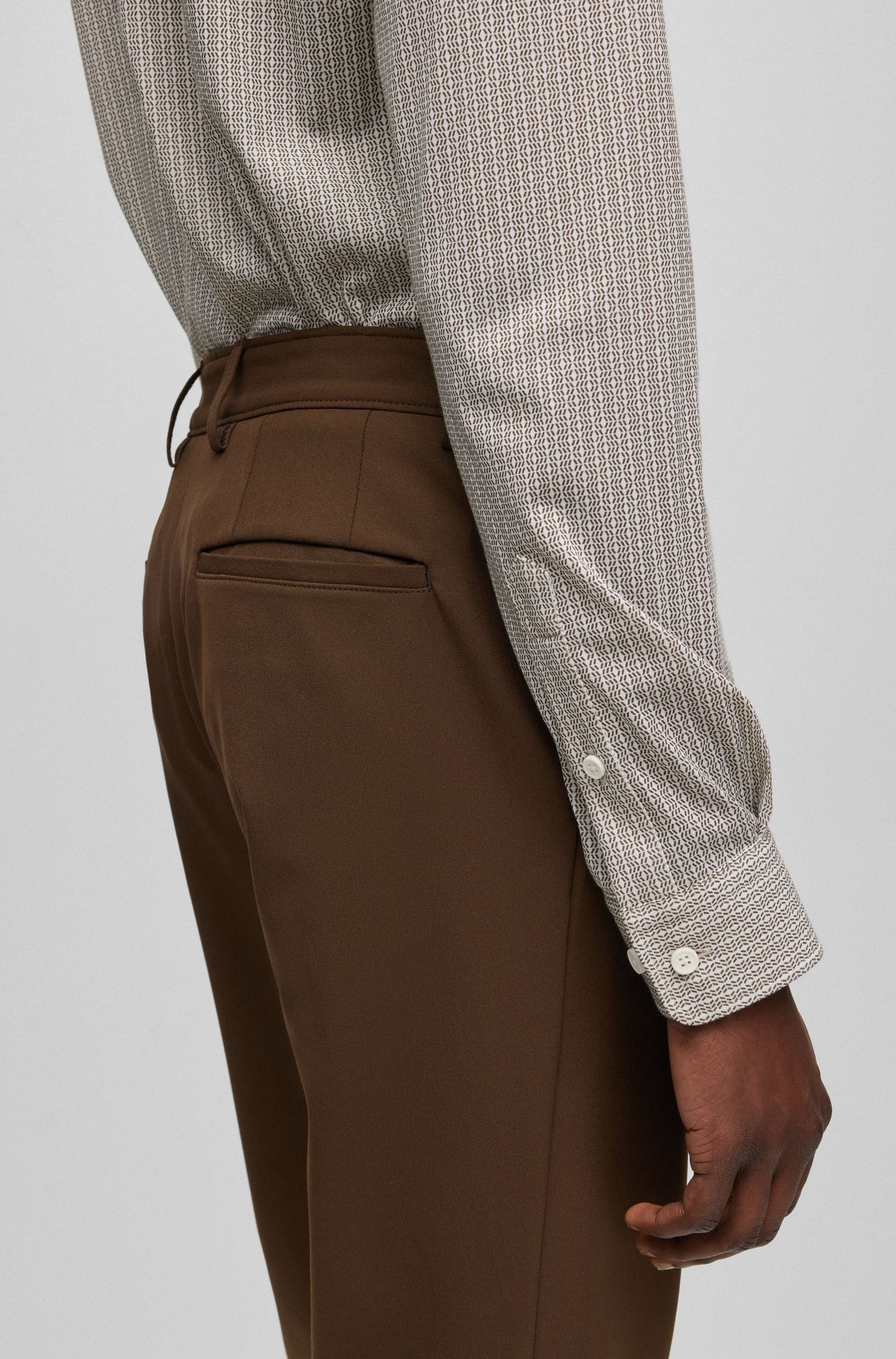 Hugo Boss Stretch Fabric Pleated Casual Pants In White