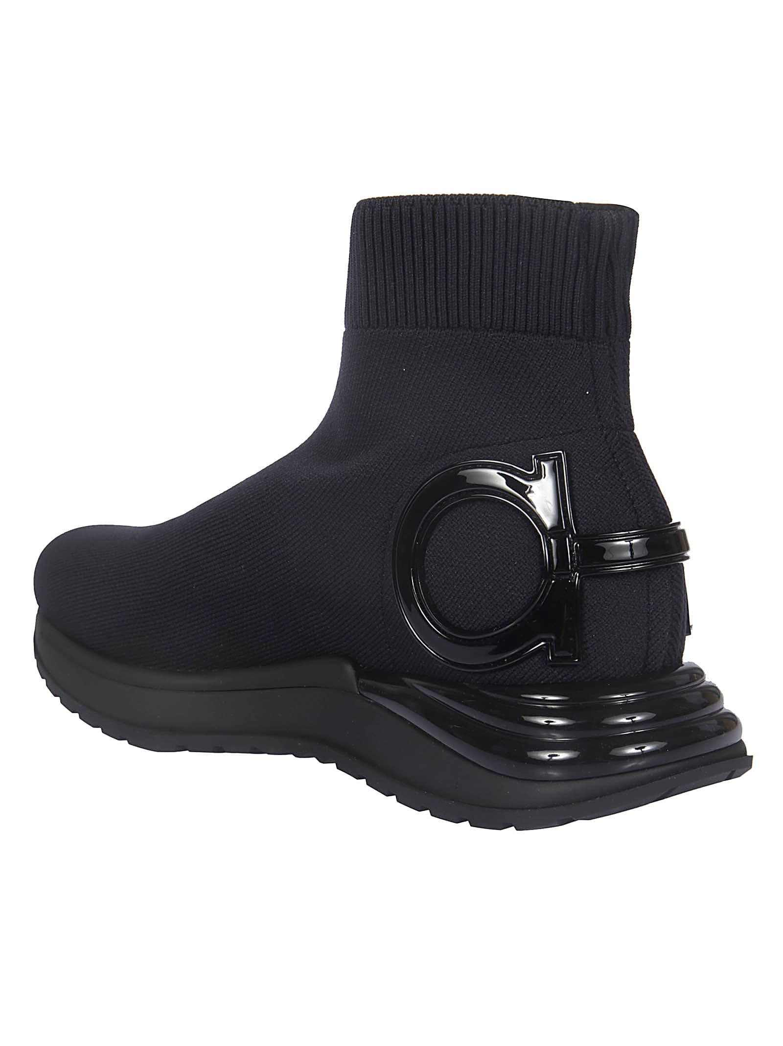Ferragamo Knitted Sock-style Sneakers In Black