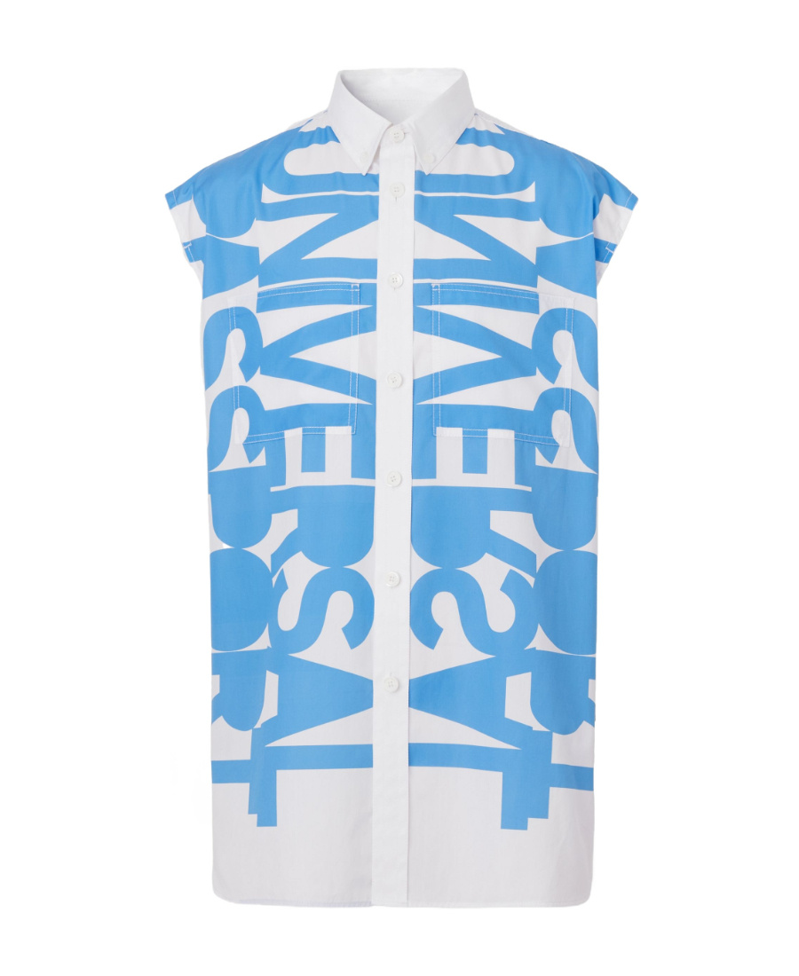 Burberry Slogan Print Sleeveless Shirt In Blue