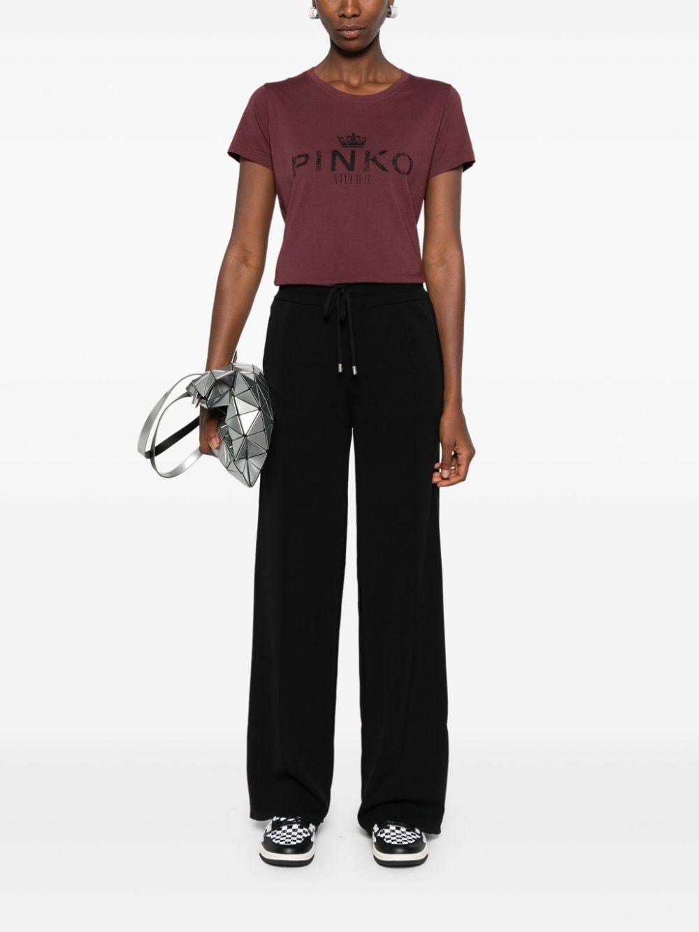 Pinko Wide-leg Trousers In Stretch Cotton Blend Techno Fabric In Black