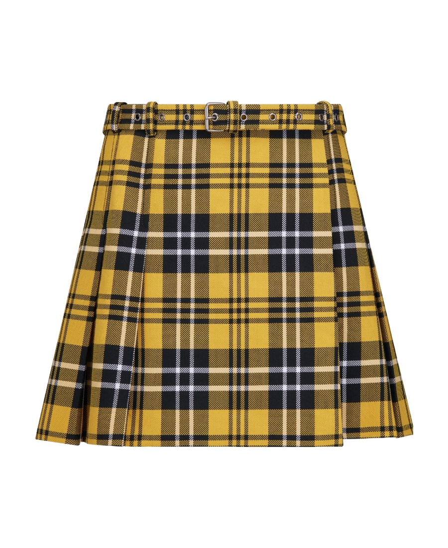 Dior Tartan Wool Accordion Miniskirt With Belt In Multicolor