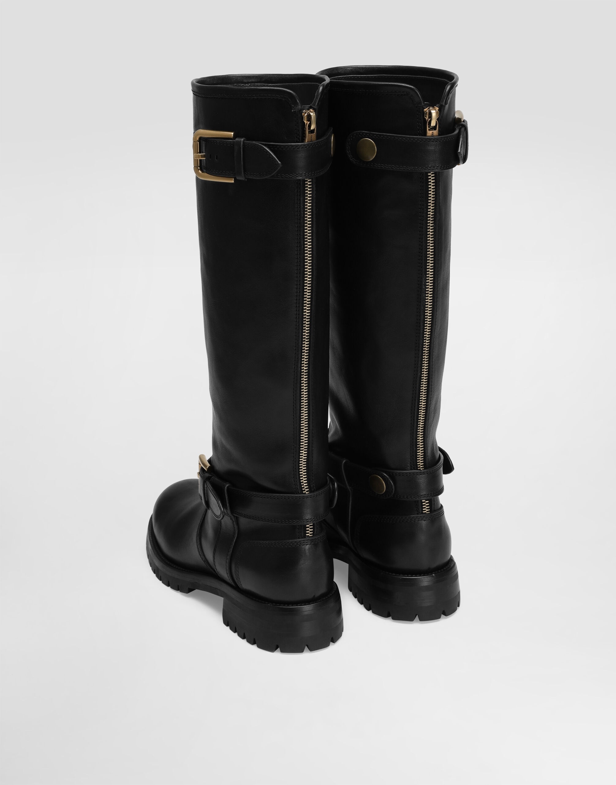 Dolce & Gabbana Buckle Lug Mid-calf Round Toe Boots In Black