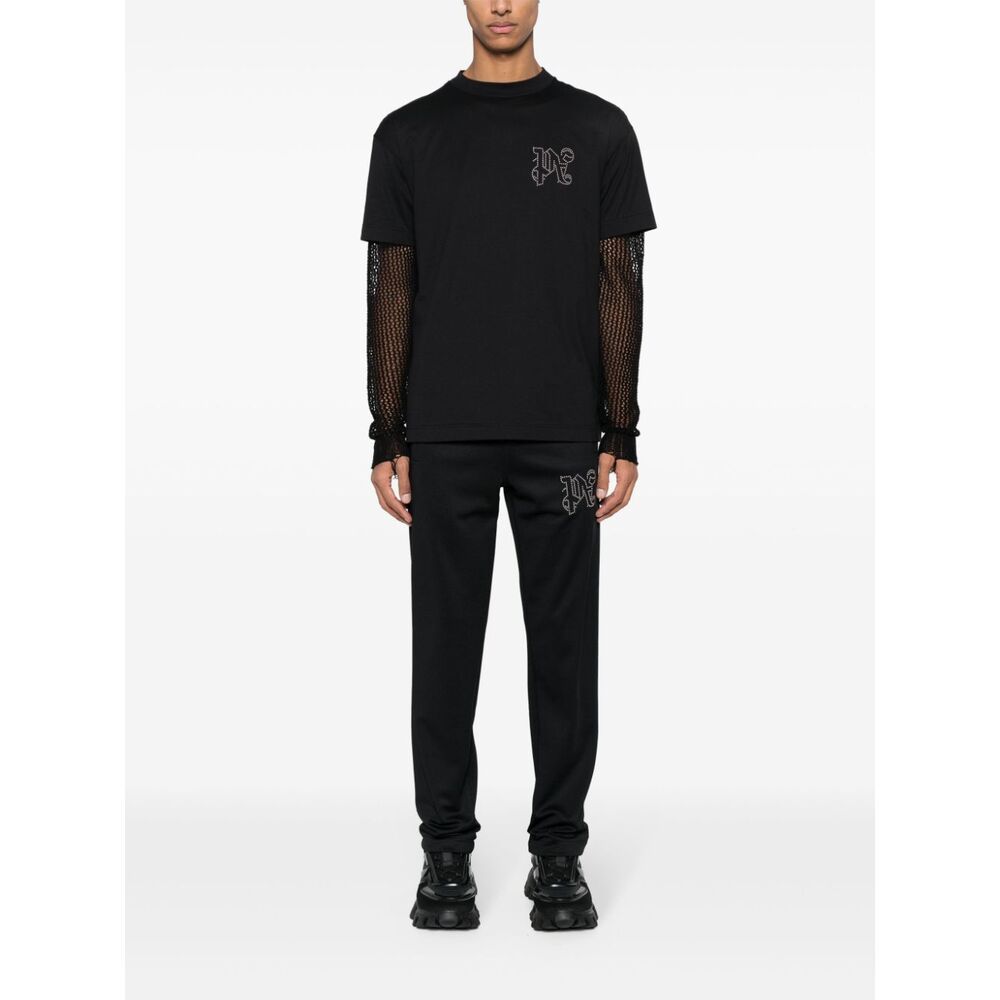 Palm Angels Studded Monogram T-shirt In Black