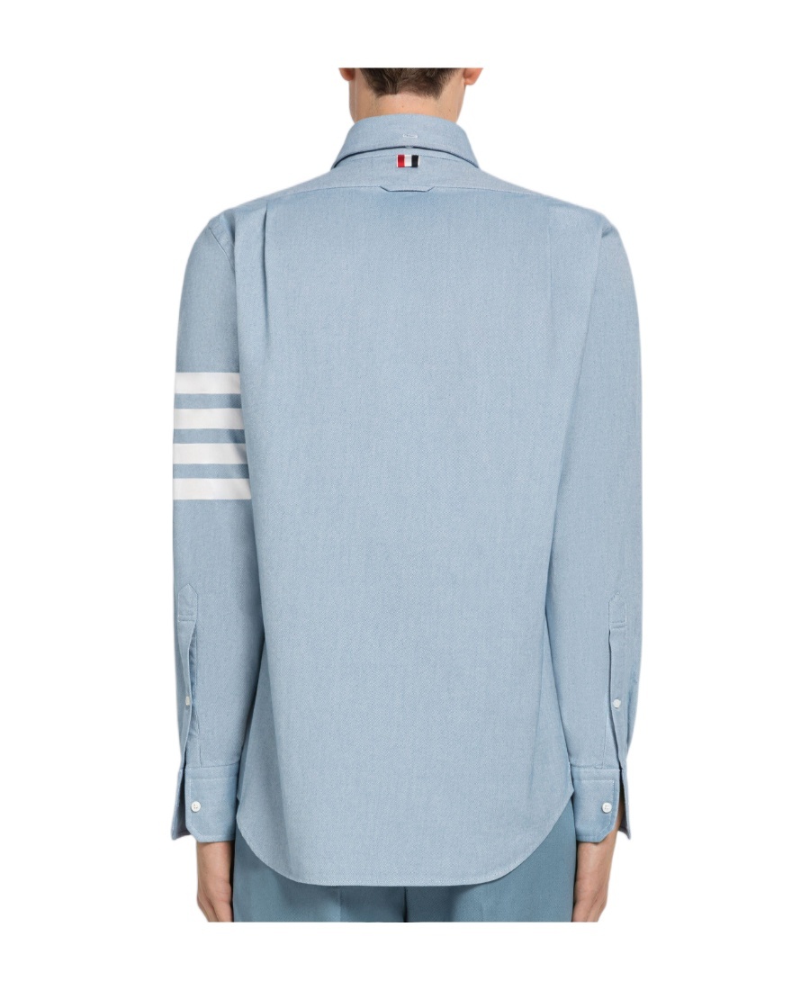 Thom Browne Flannel 4-bar Straight Fit Shirt Man Polo Shirt Multicolored Size L Cotton In Blue
