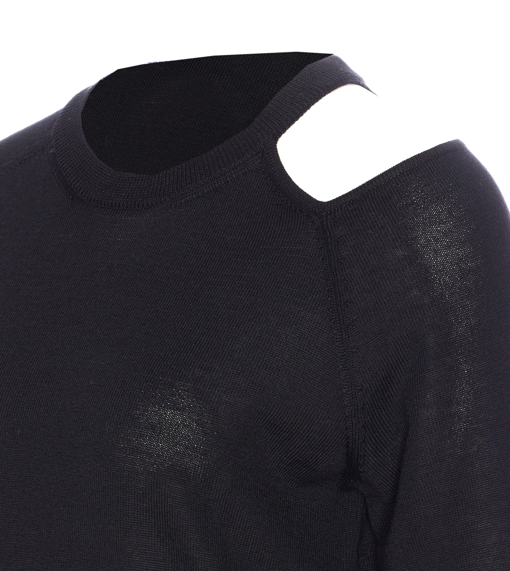 Roberto Collina Shoulder Cut Out Long Sleeve Crew Sweater In Black