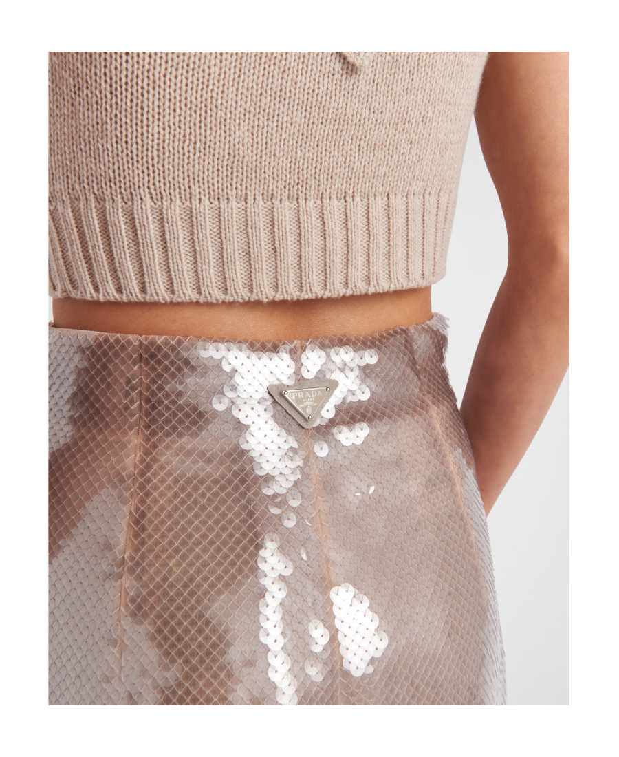Prada Triangle Logo Mesh Pencil Skirt In Gray