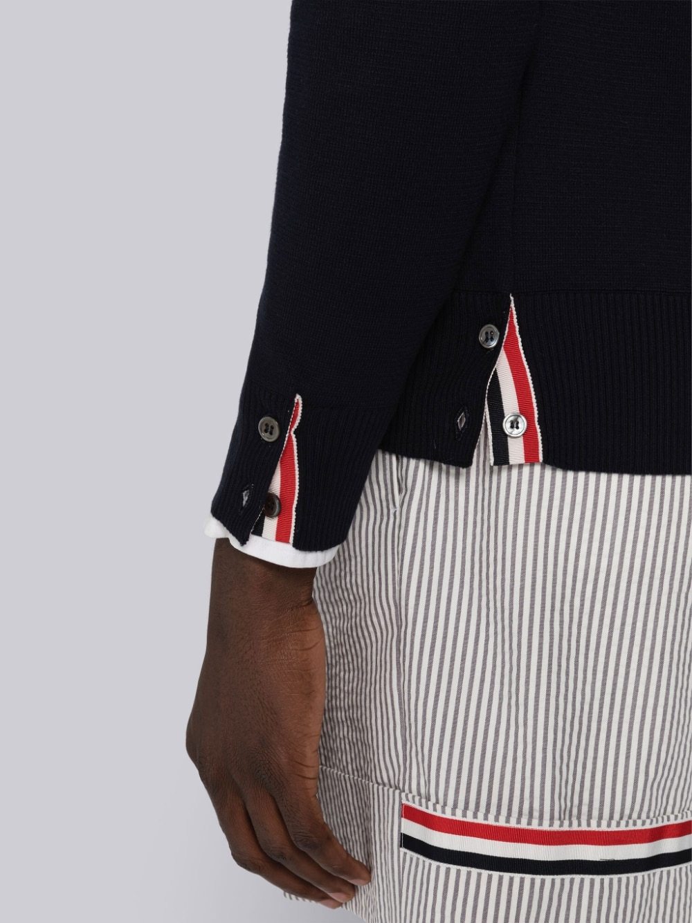Thom Browne Blue Crewneck Swwater With 4-bar On The Sleeve And Ribbed Trims In Wool Man In Navy Blue