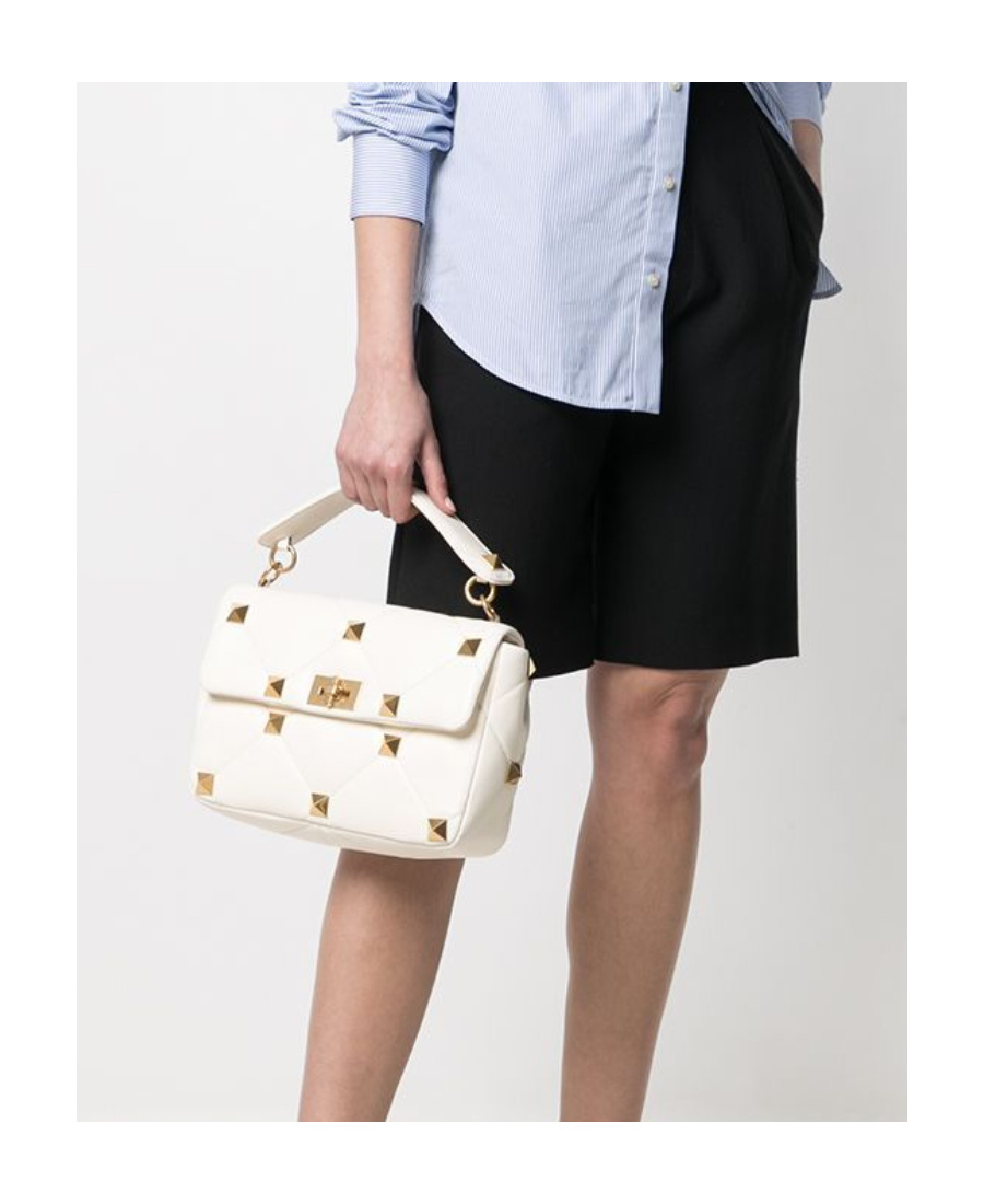 Valentino Large Roman Stud Chain Shoulder Bag In White