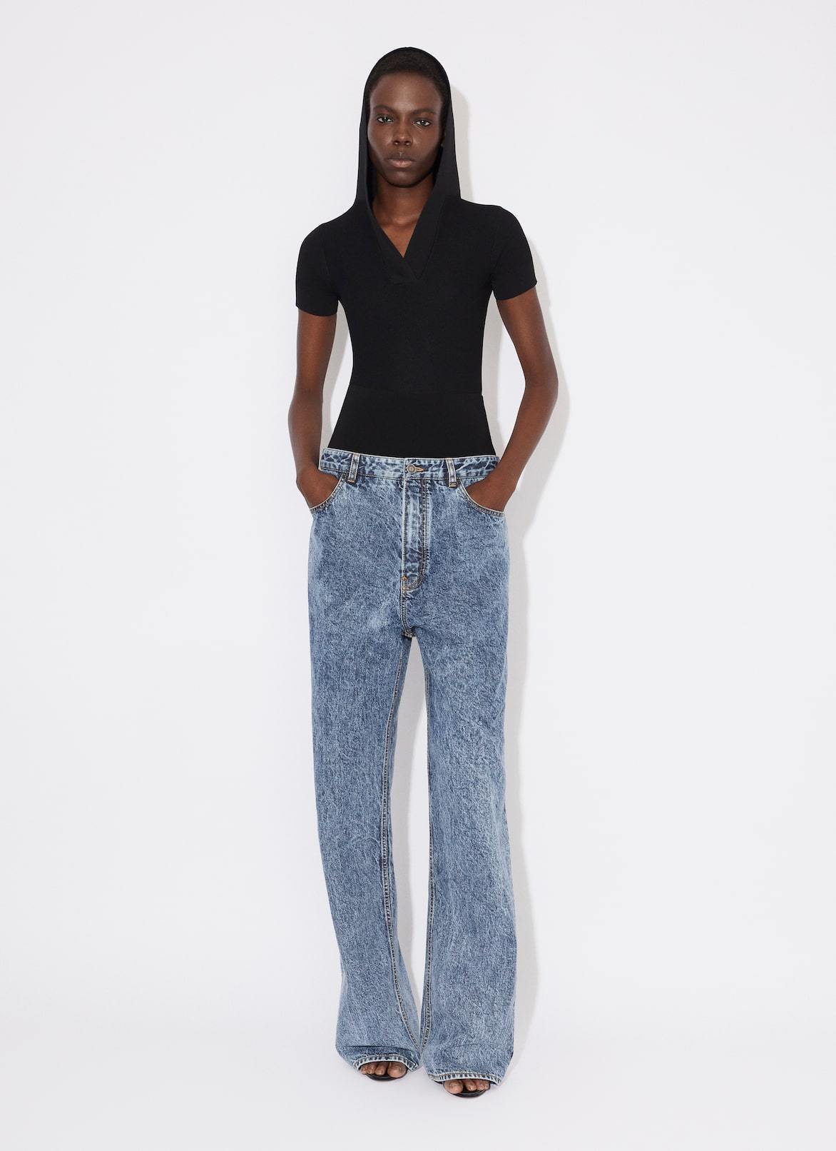 Alaïa Snow Denim Jeans With Knit Band In Blue