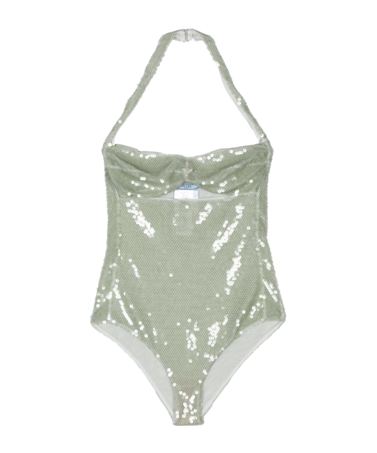 Prada Sequined Tulle Bodysuit In Light Green