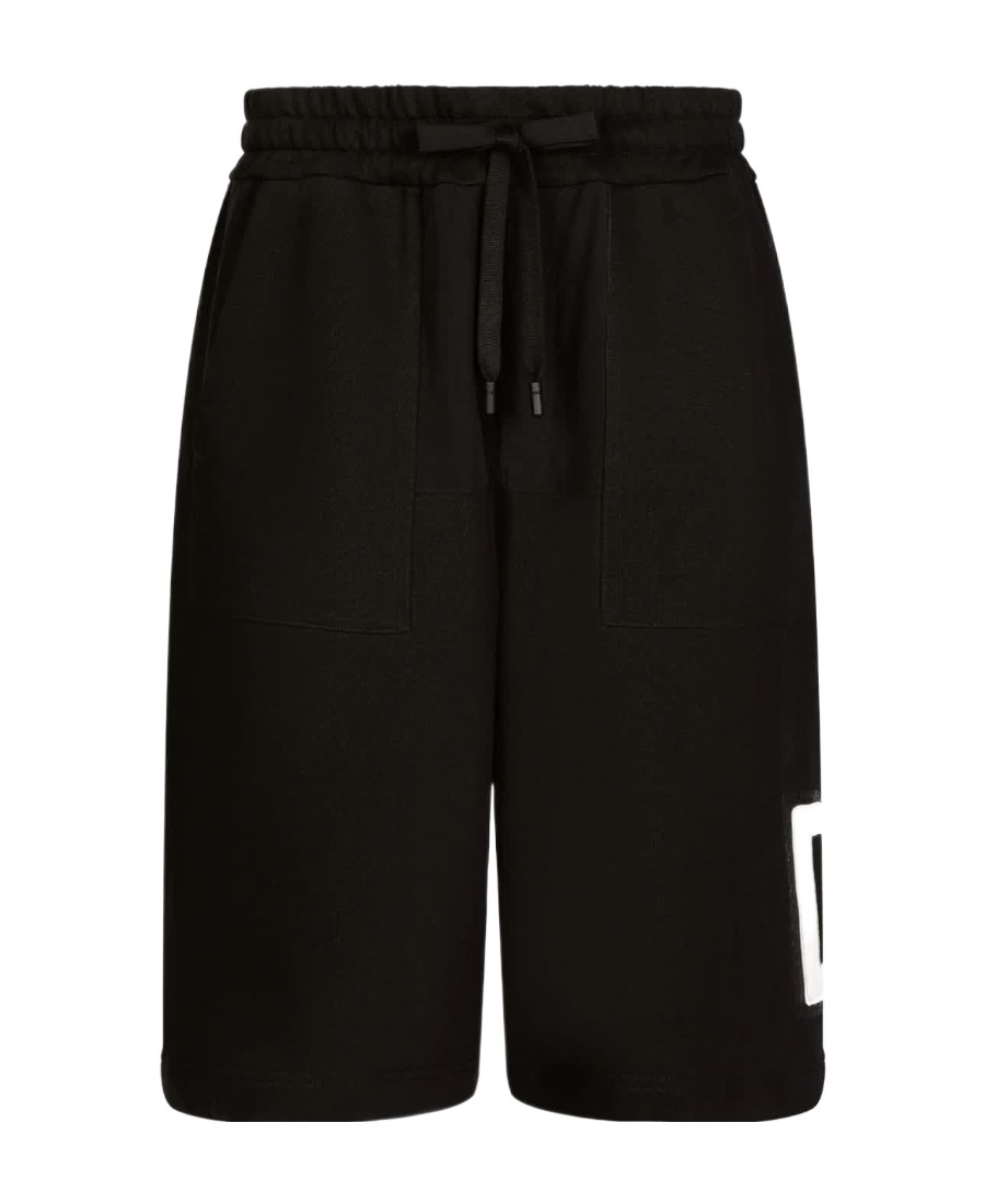 Dolce & Gabbana Black Bermuda Shorts With Contrasting Dg Patch In Black