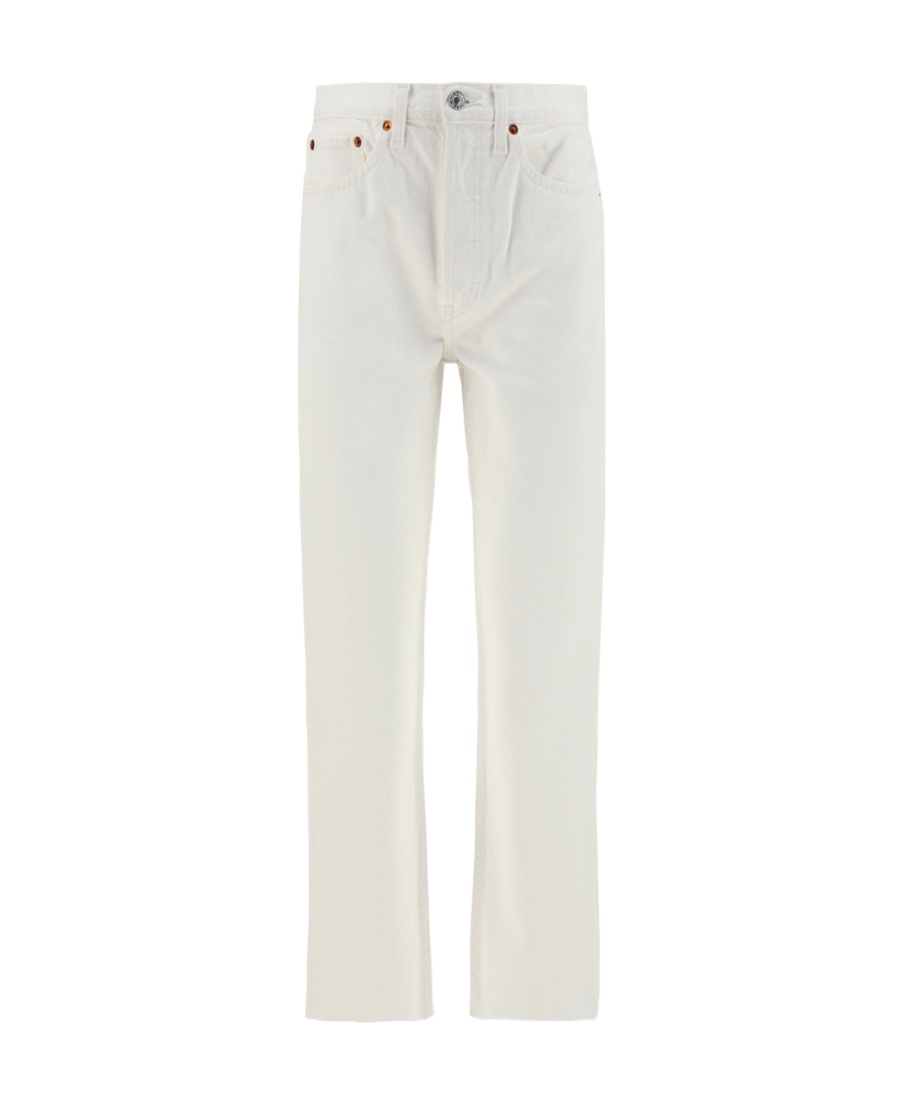 Re/done Originals High-rise Ankle Crop Frayed Skinny Jeans In White