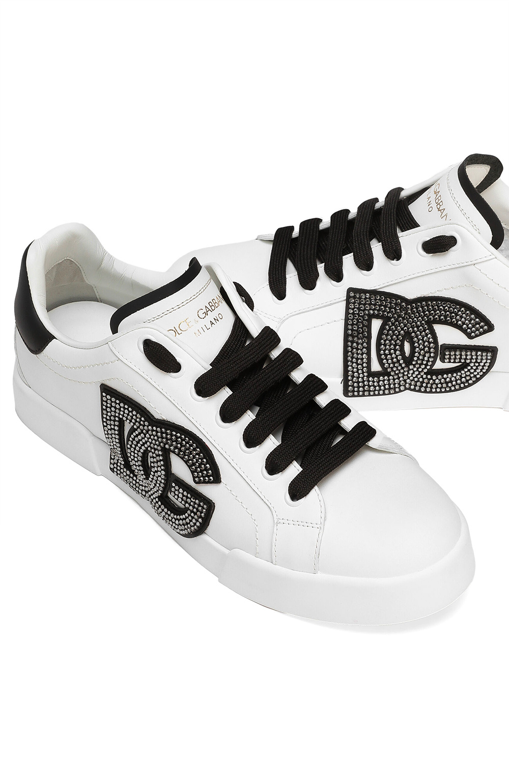 Dolce & Gabbana Portofino Rhinestone-embellished Logo Sneakers In White
