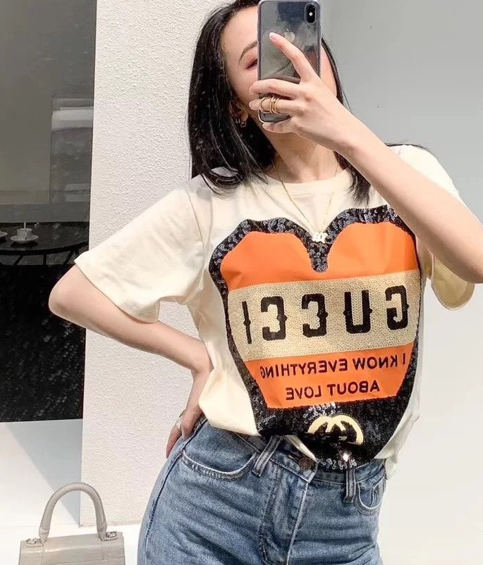 Gucci Printed Round Collar T-shirt In White