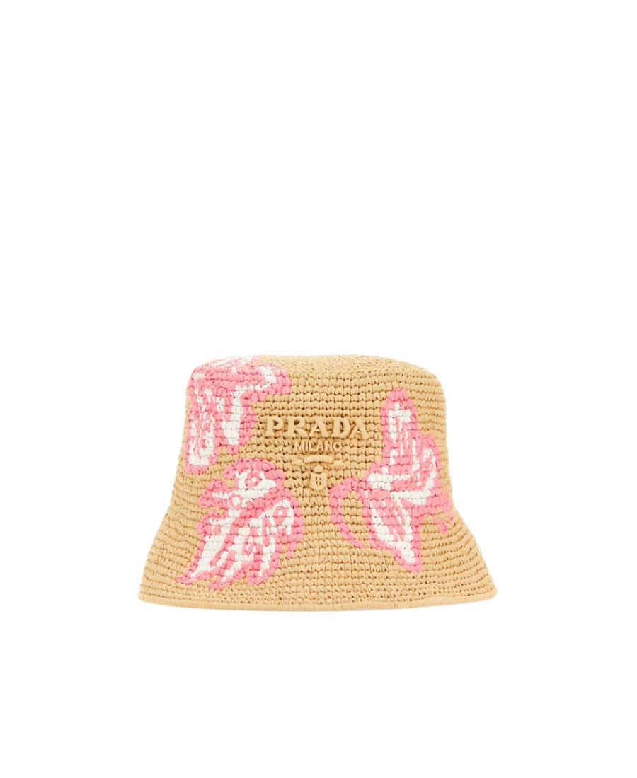 Prada Crochet Floral-embroidery Bucket Hat In Neutral