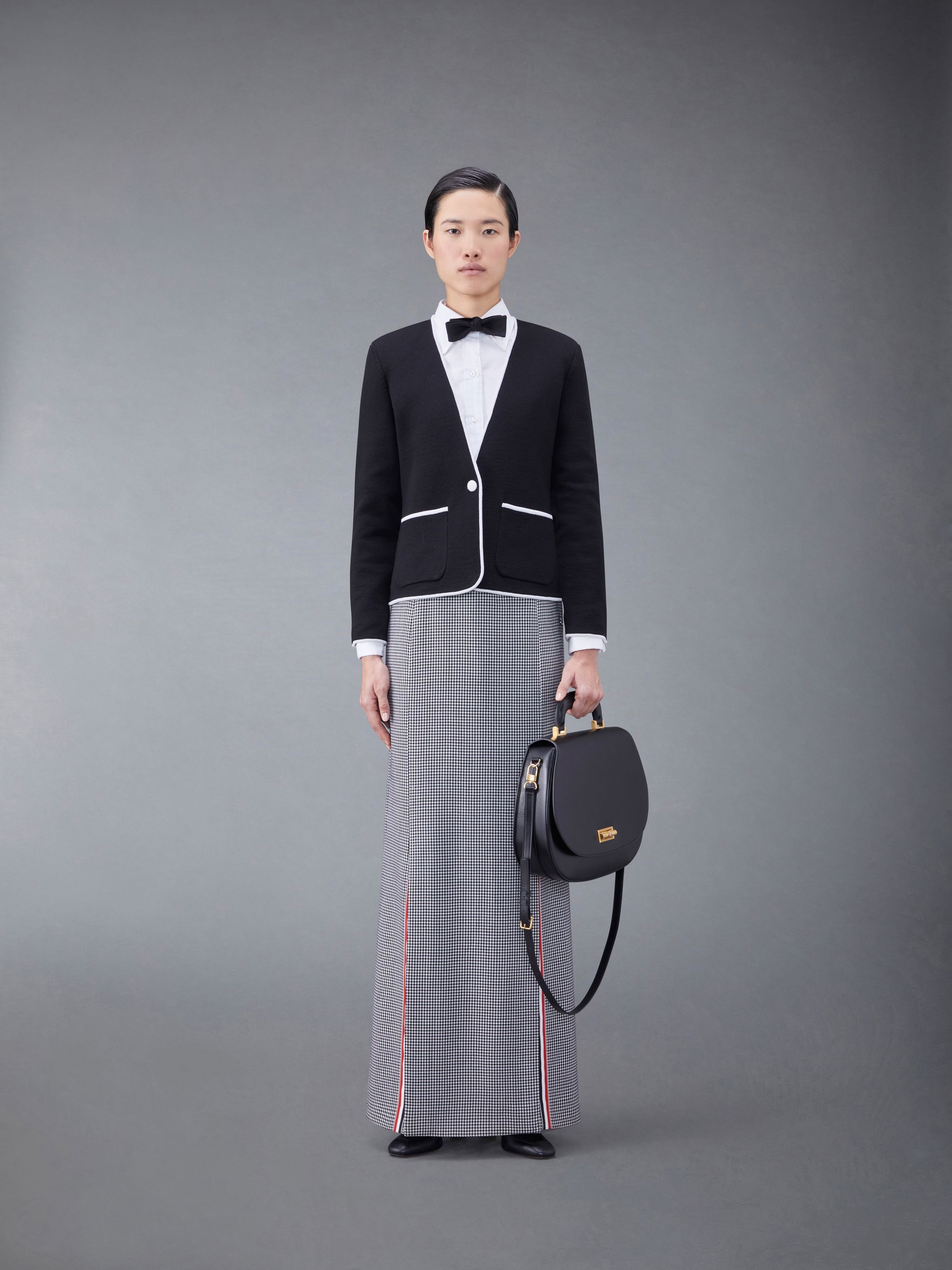 Thom Browne Contrasting-trim Collarless Jacket In Black