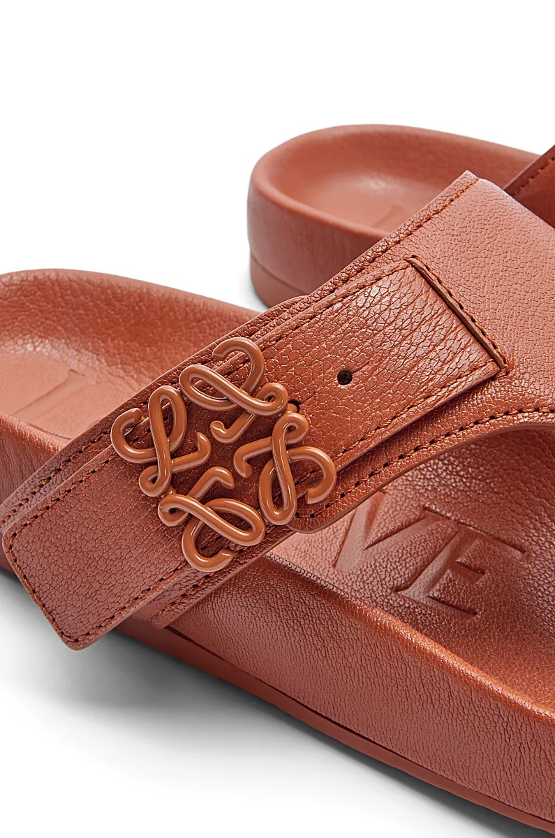 Loewe Leather Medallion Comfort Thong Sandals In Brown