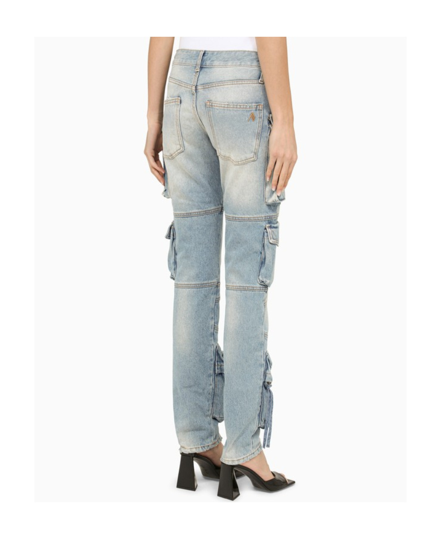 Attico Essie Denim Low Waist Cargo Jeans In Gray