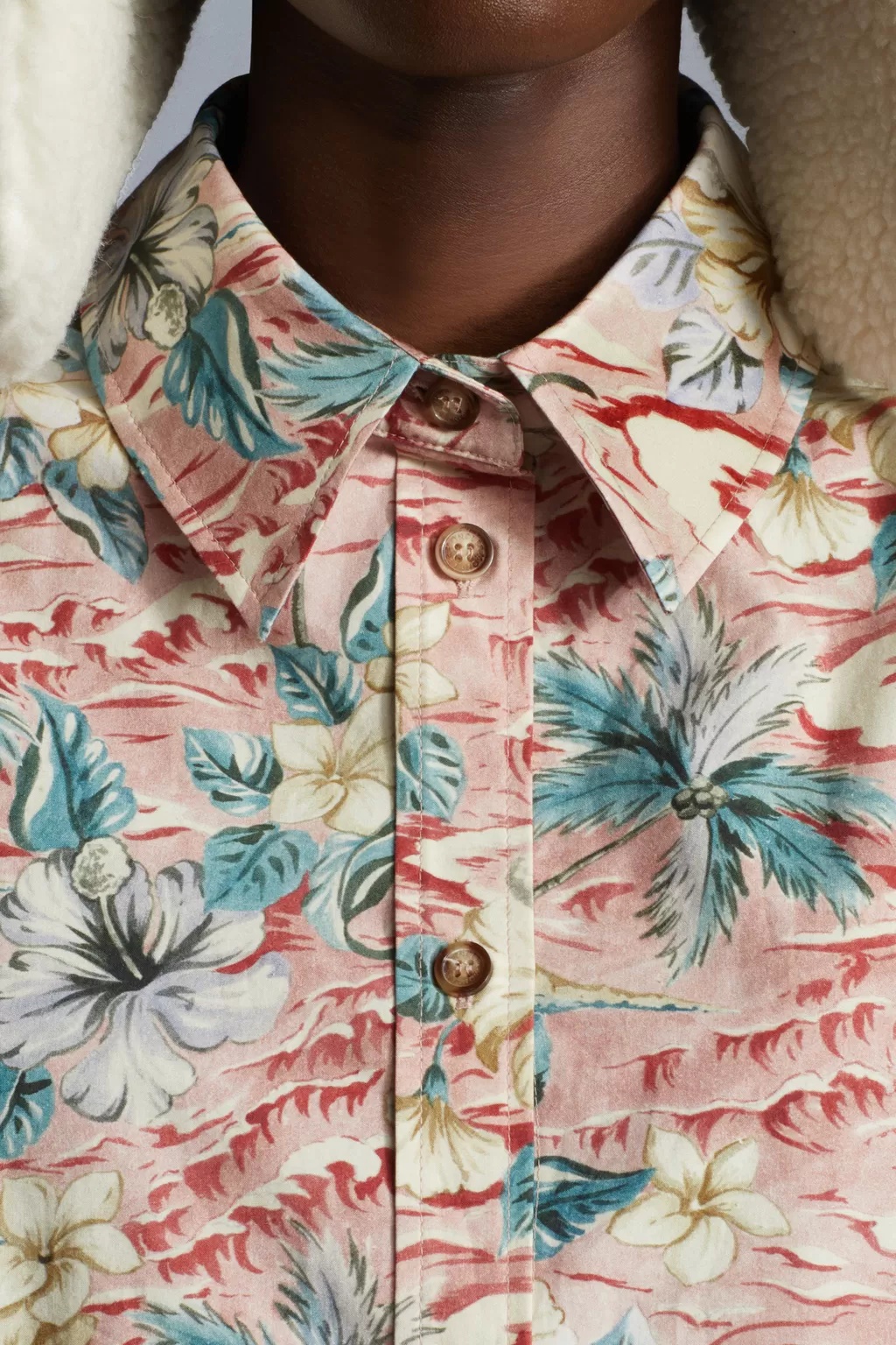 Moncler X Palm Angels Tropical Printed Shirt In Nude