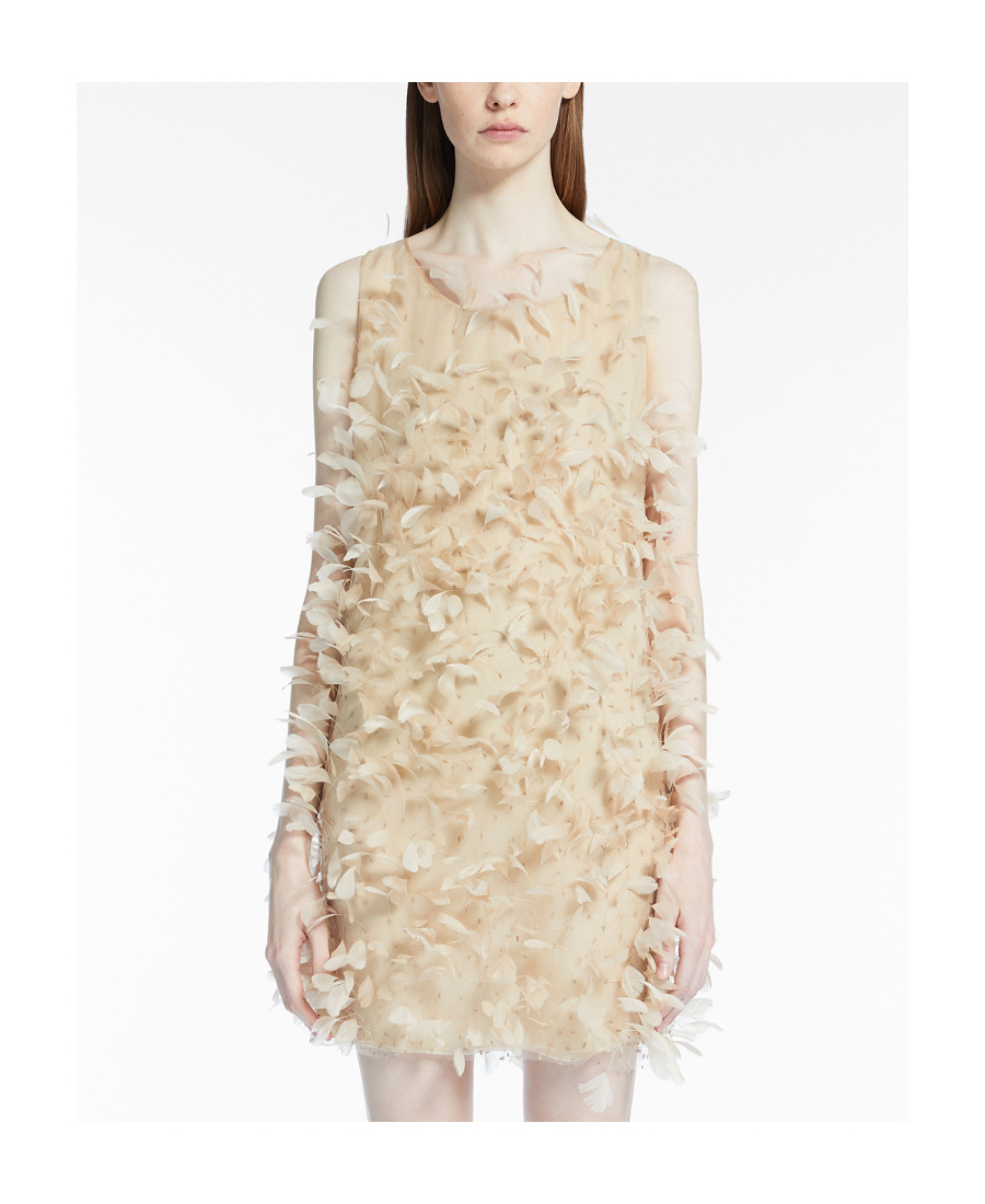 Max Mara Priamo Feather-embellished Tulle Mini Dress In Nude
