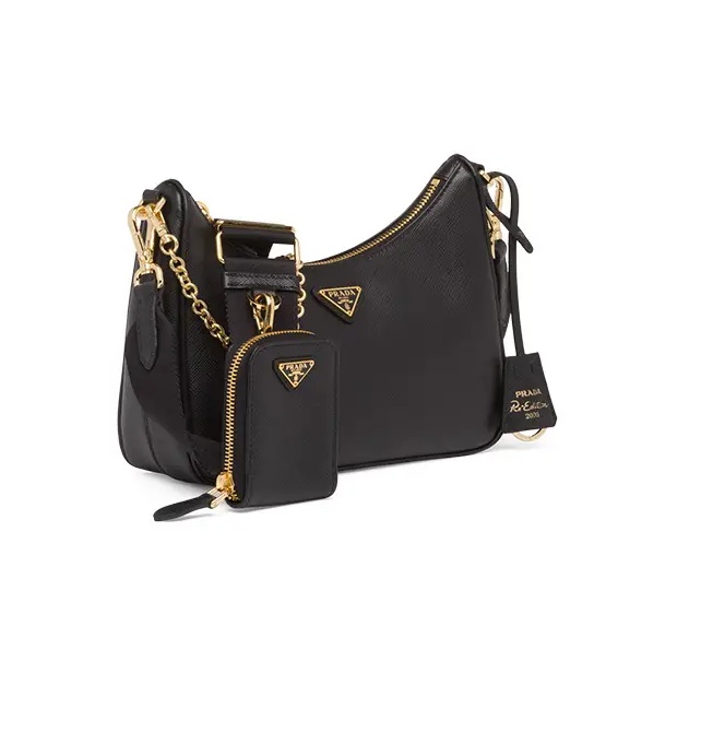 Prada 2005 Re-edition Saffiano Leather Shoulder Bag In Black