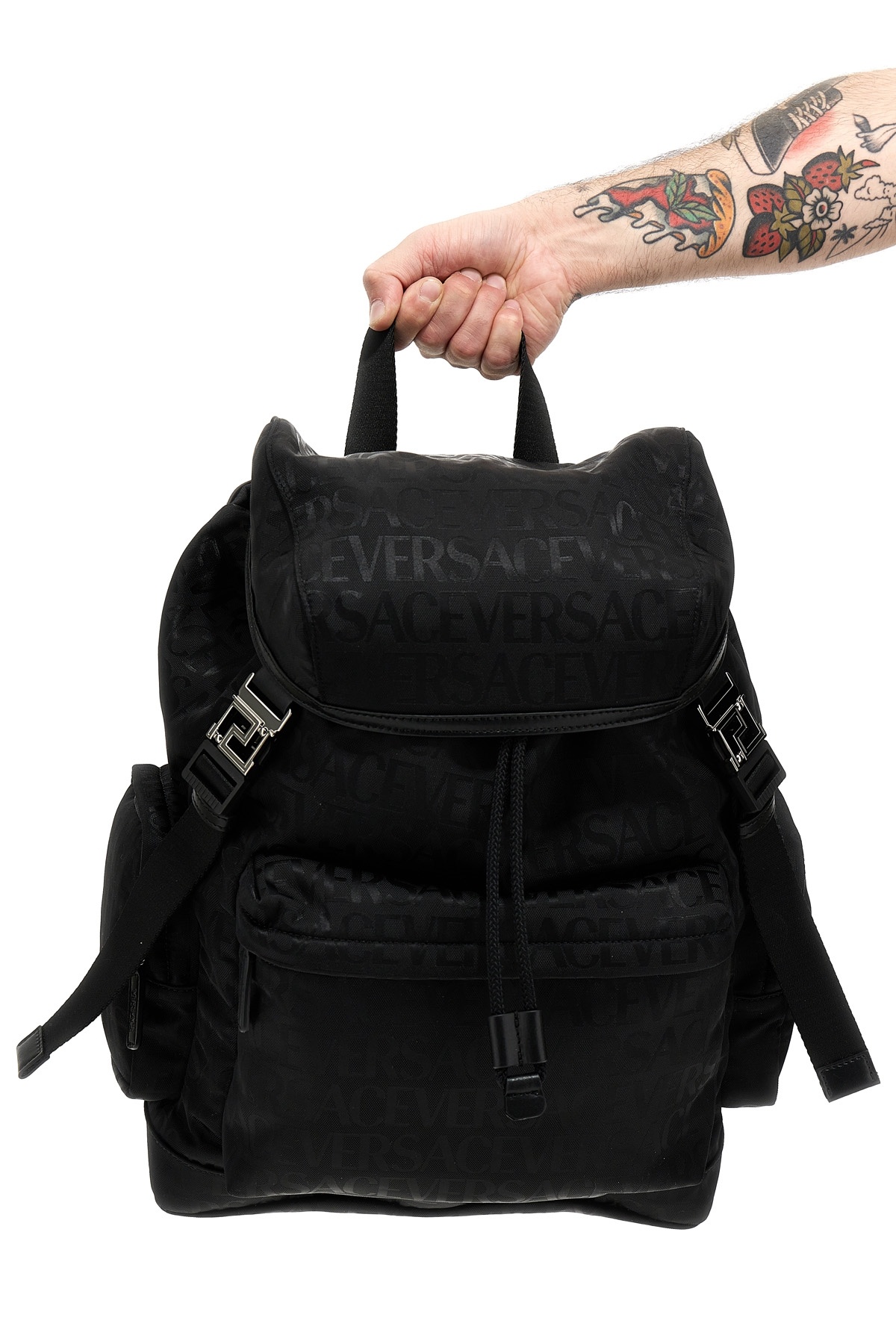 Versace Allover Backpack In Black