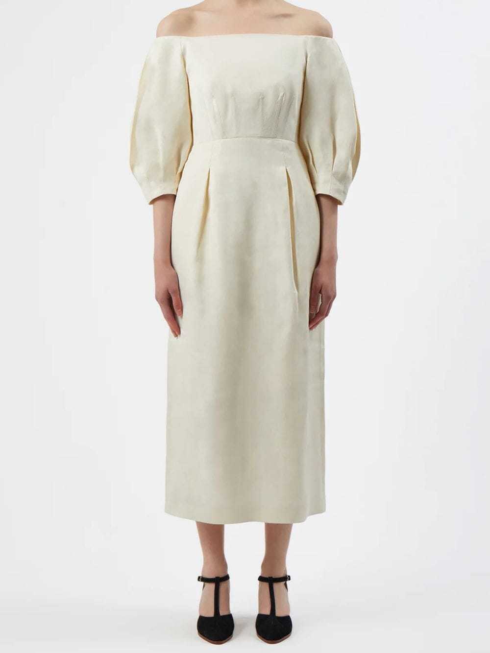Gabriela Hearst Majano Off-shoulder Puff-sleeves Midi Dress In White