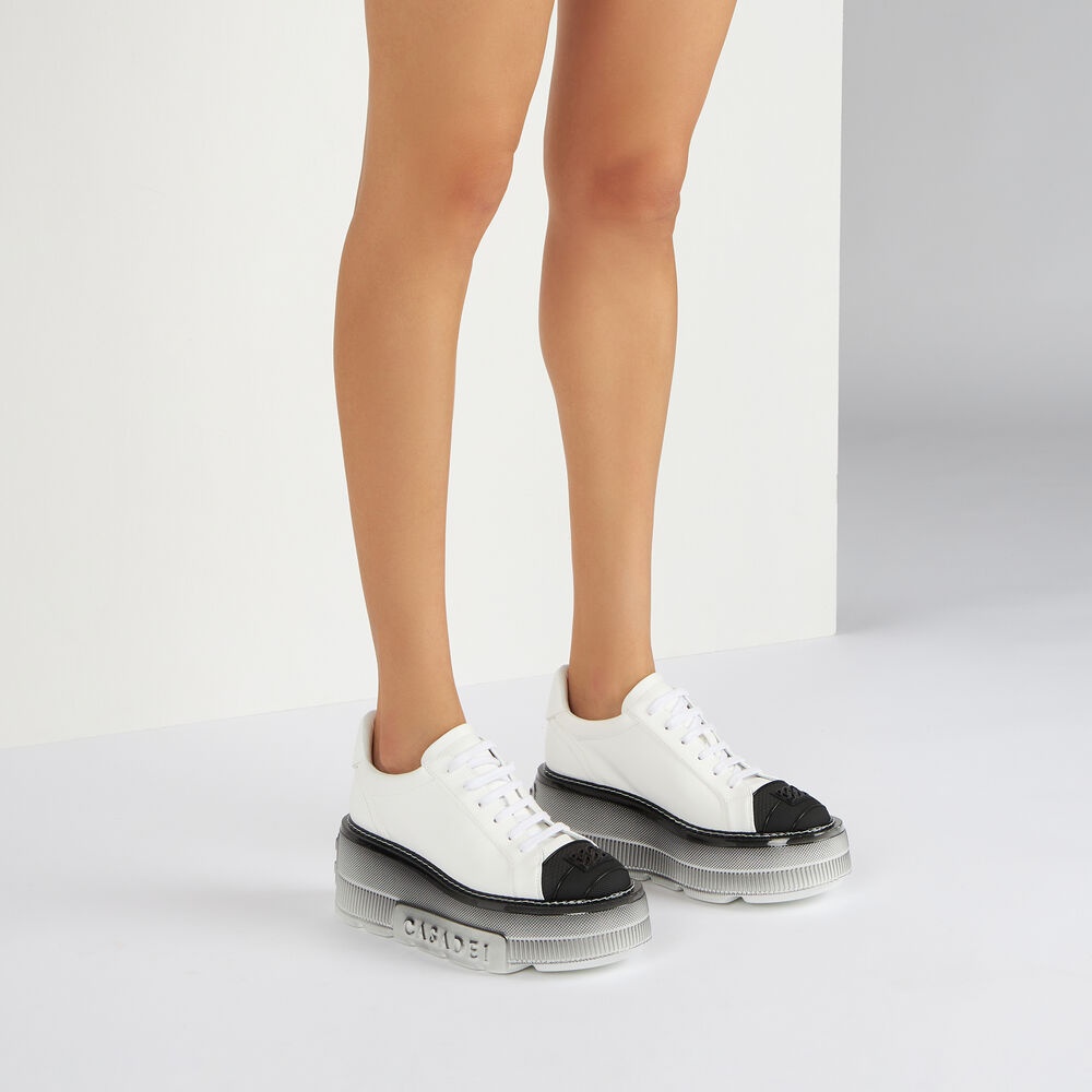 Casadei Low Top Leather Platform Sneakers In White