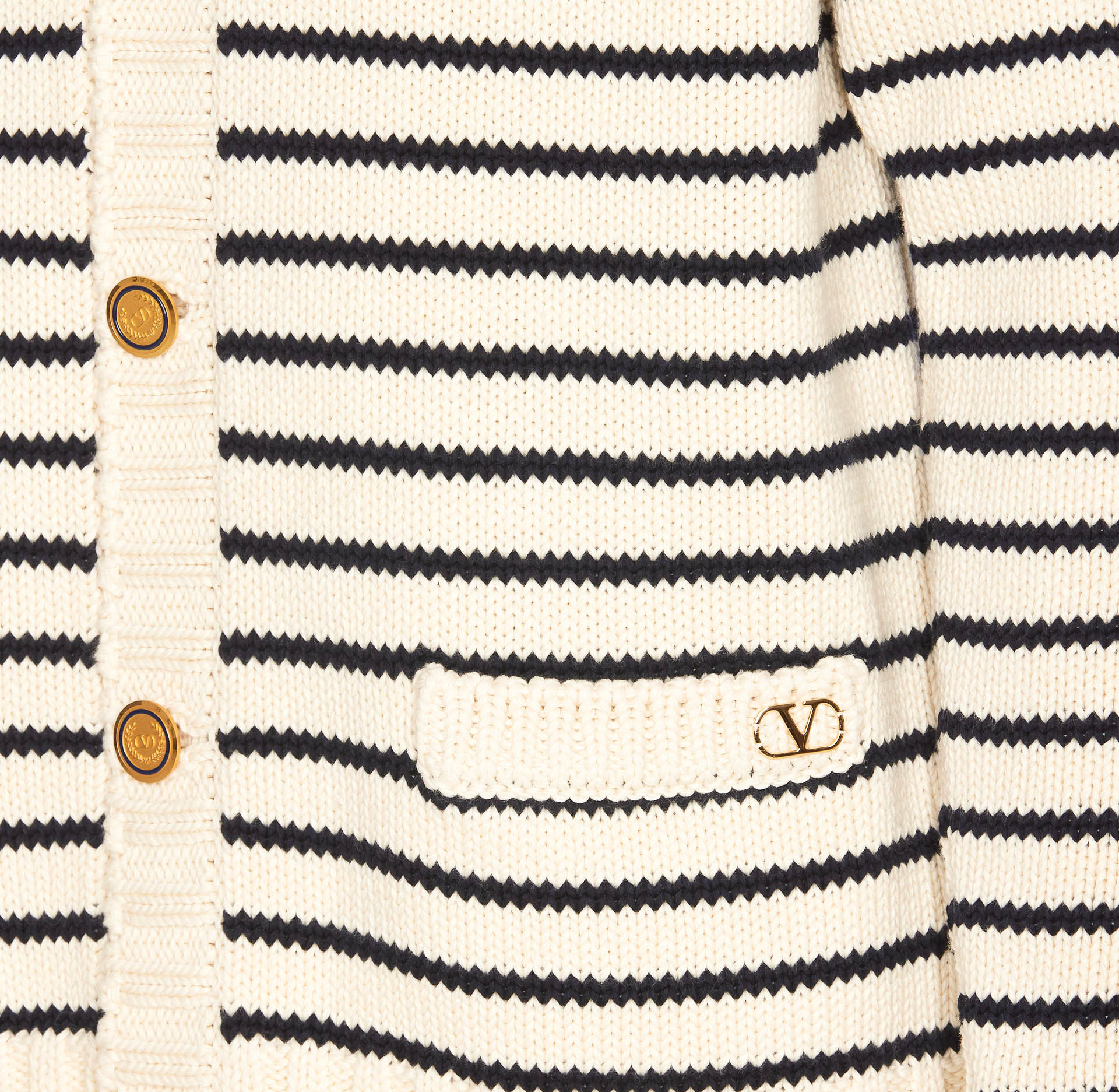 Valentino Striped Shawl Collar Cardigan Pockets In White