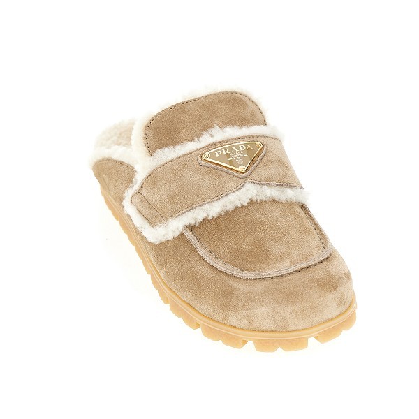 Prada Slipper Aus Wildleder Und Lammfell