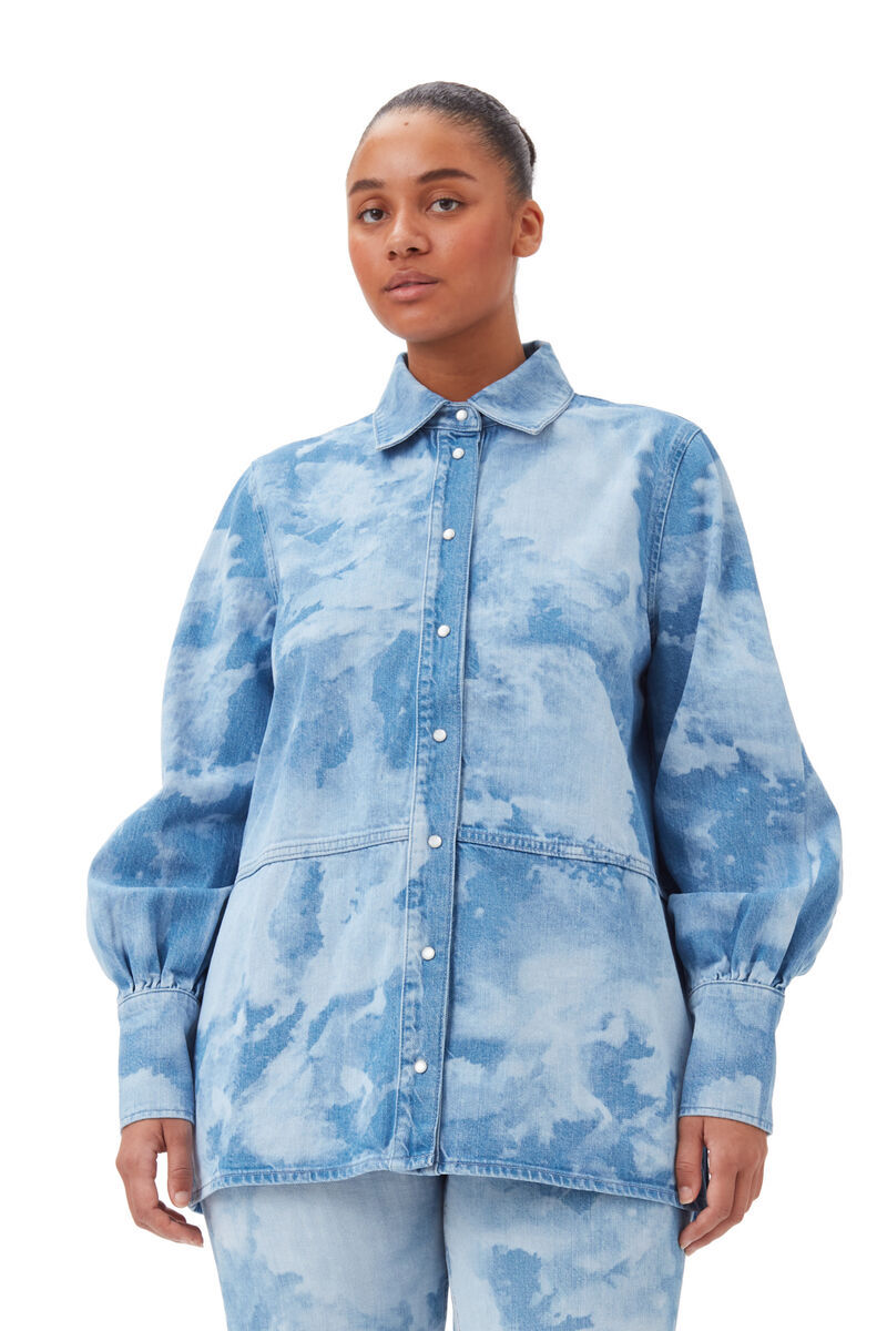Shop Ganni Blue Bleach Denim Shirt