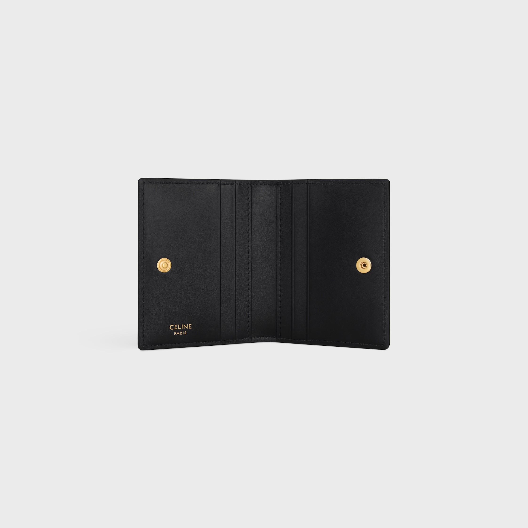 Celine Bi-fold Card Holder In Shiny Calfskin In Black