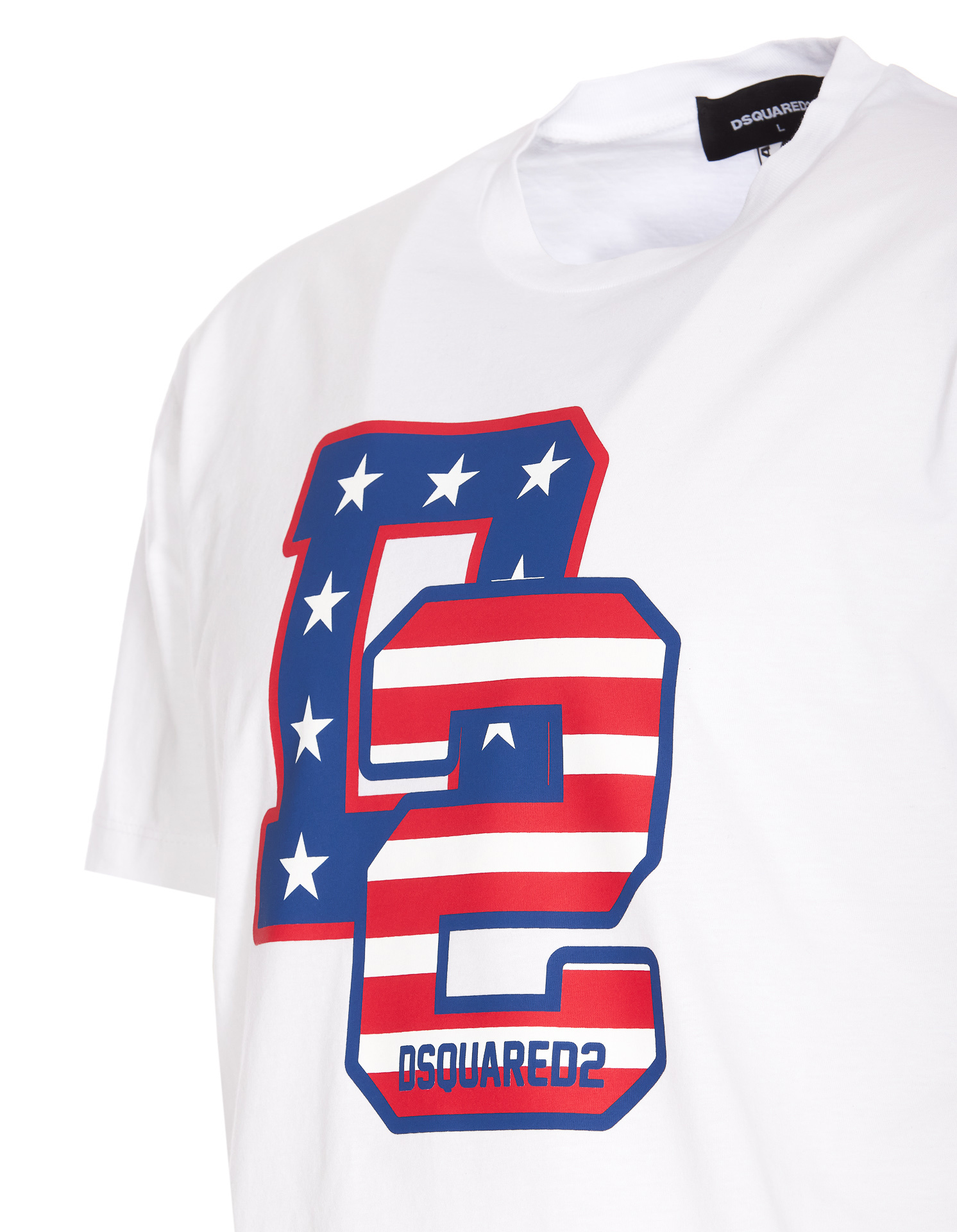 Dsquared2 Crew Neck Graphic Print Cotton Jersey Texture In White