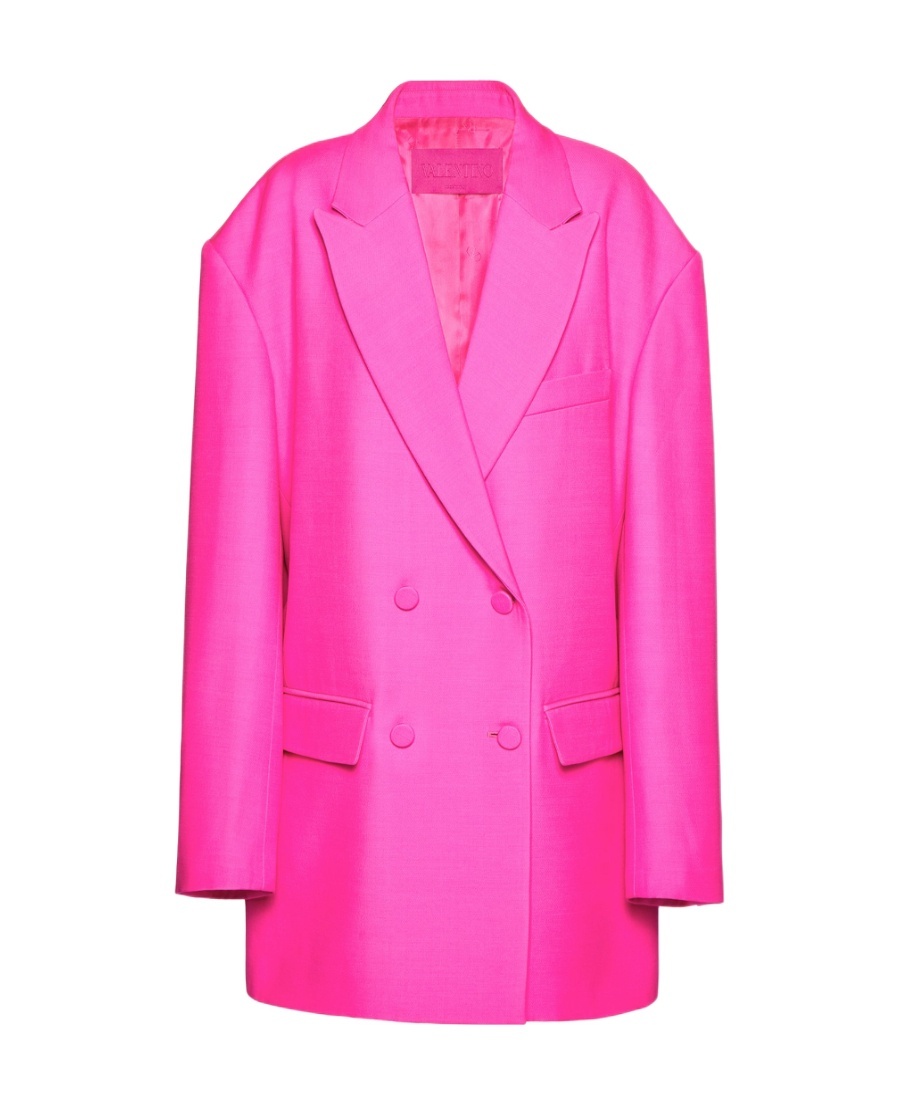 Valentino Double-breasted Wool And Silk Blazer In Pink