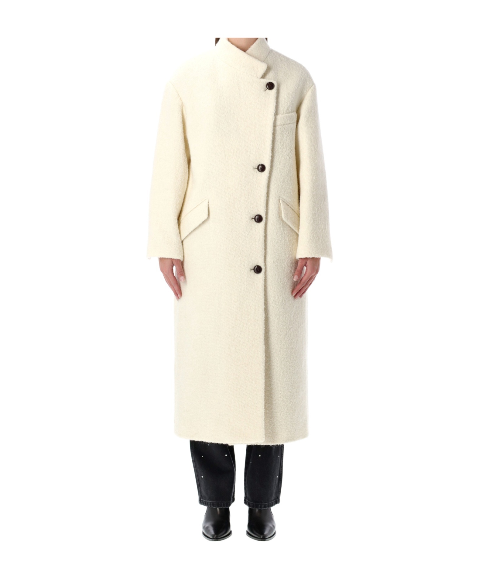 Isabel Marant Étoile Long Notched Lapel Coat Pockets In Neutral