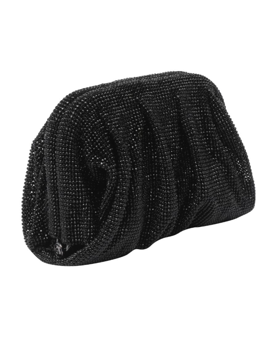 Benedetta Bruzziches Rhinestone And Satin Venus La Petite James Bond Pochette In Black