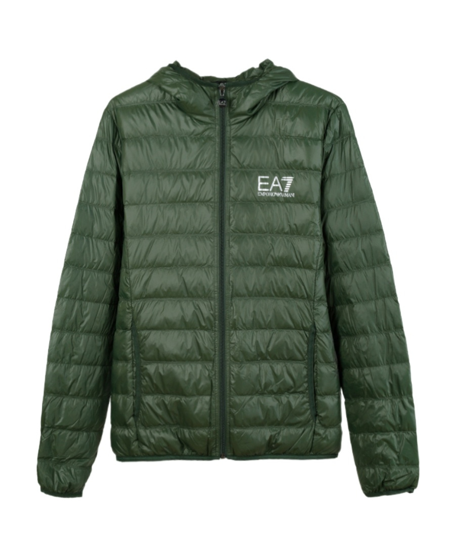 Ea7 Logo Printed Down Jacket In Green
