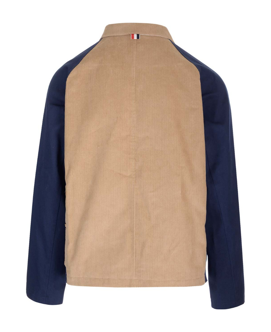 Thom Browne Thom Brown Contrasted Corduroy Cropped Coat In Blue