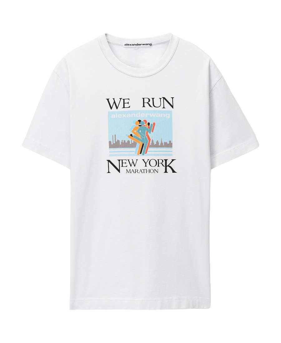 Alexander Wang Marathon Print Cotton Crew-neck T-shirt In White