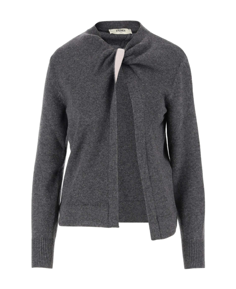 Fendi Cashmere Wool Cardigan With Long Sleeves In Black