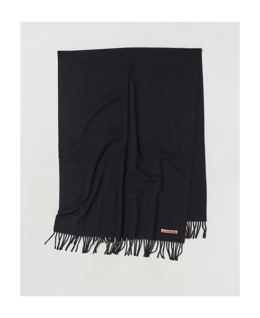Shop Acne Studios Logo-tag Frayed-edge Scarf In Black
