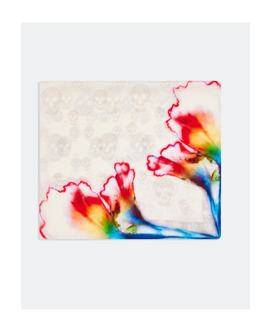 Alexander Mcqueen Solarised Garnet Classic Silk Foulard In White