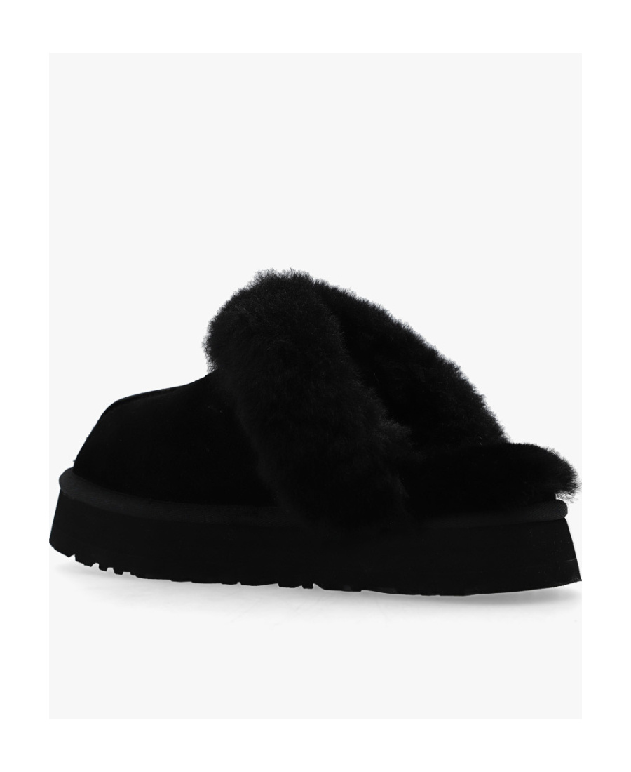 Ugg Disquette Mini Suede Slipper With Sheepskin Collar In Black