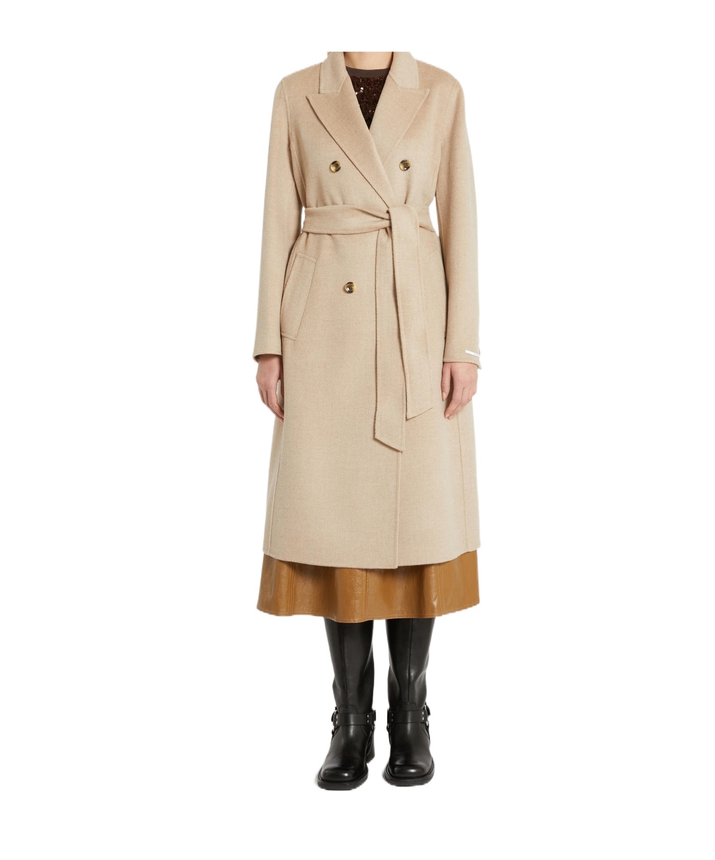 Marella Double-breasted Belted Coat In Brown