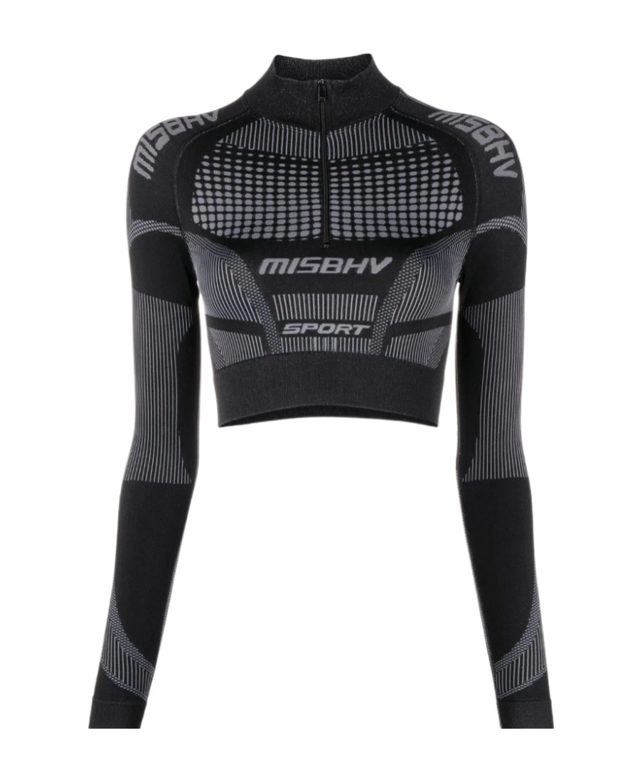 Misbhv Logo-print Mock Neck Performance Top In Black